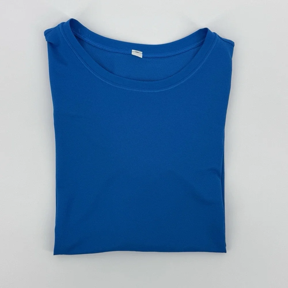 Lululemon Women's High Neck Run Train Tee Blue Size 6 Swiftly Workout Active Top